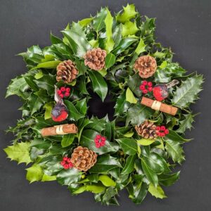 Christmas Holly Wreath Robin Holly wreath with pine cones and robin decoration
