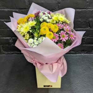 Chrysanthemum Flower Bouquet in pink wrap