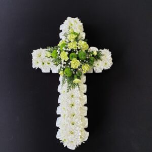 White and green Funeral Flower Cross