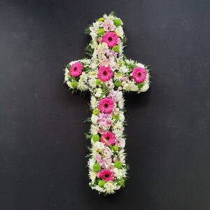 Funeral Flower Cross with pink flowers