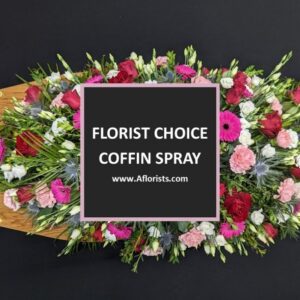 Florists Choice Funeral Coffin Spray with seasonal blooms