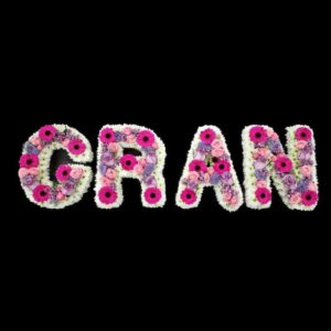 Funeral Gran letters with pink and purple flowers