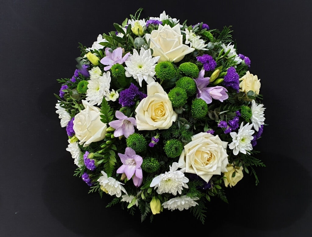 White Funeral Posy with Violet Flower 