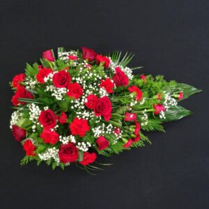 Funeral Single Ended Spray with red roses and carnations