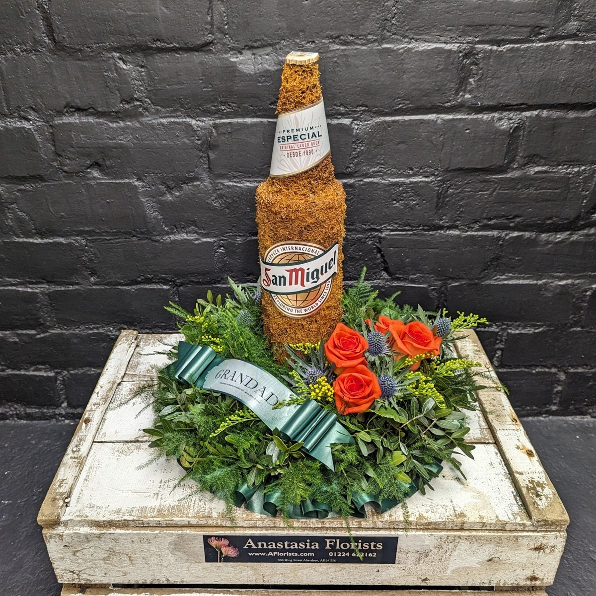 San Miguel Beer Bottle of beer | San Miguel | Funeral flowers | Aberdeen florist