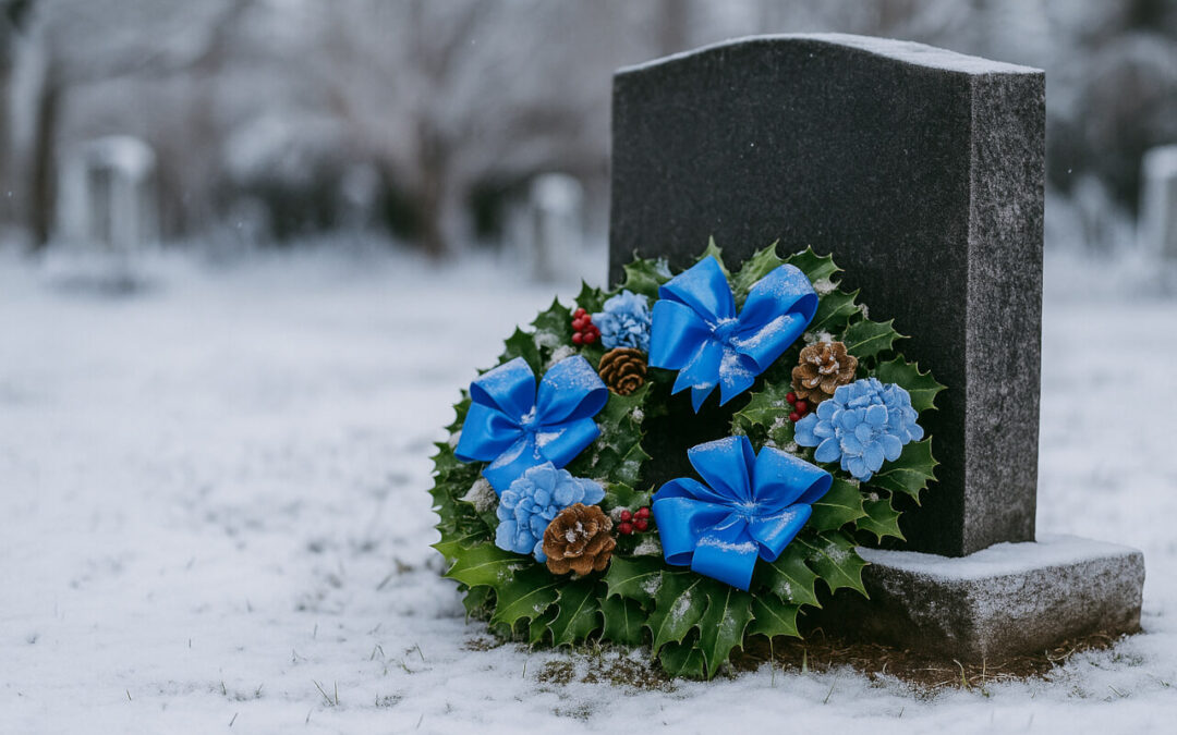 holly wreath at graveside