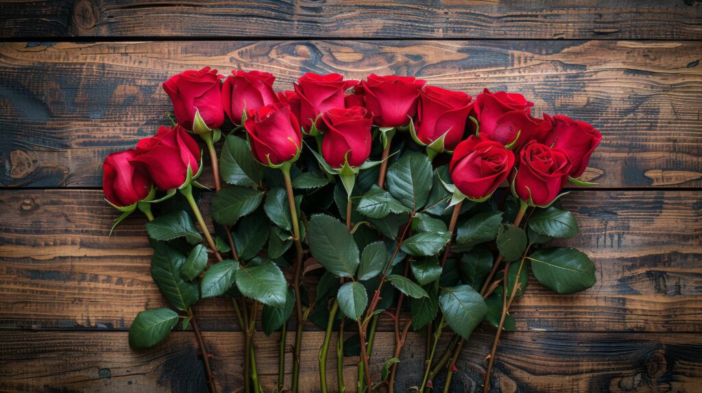 vecteezy a bunch of red roses on a wooden table 46046022