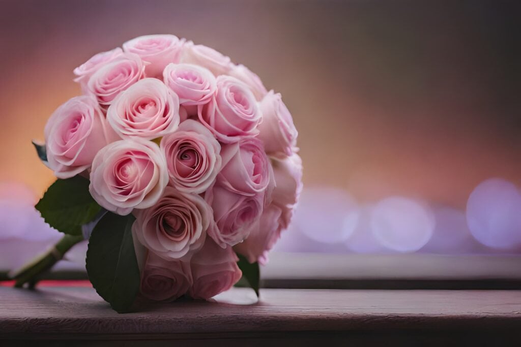 vecteezy pink roses on a wooden table with a blurred background 32436650